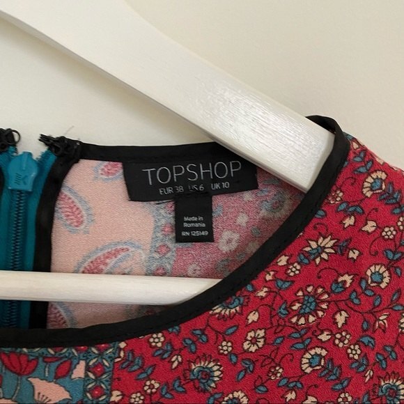 Topshop Blouse Colorful Patchwork Short Sleeve Top Boho Multicolor Pattern Small - Picture 5 of 8